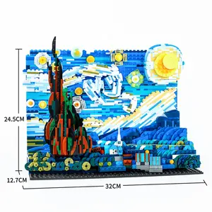 Vincent Van Gogh The Starry Night Building Blocks Art Painting 1830pcs Bricks Set Home Decoration Educational Toys