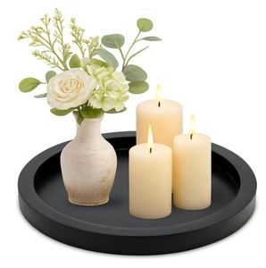 Plateau décoratif rond personnalisé pour café Table à manger comptoir noir petits plateaux de service en bois ferme <span class=keywords><strong>cuisine</strong></span> décor à la maison - Product Image 1