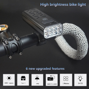 Đèn xe đạp trước bằng hợp kim nhôm <span class=keywords><strong>5000</strong></span> <span class=keywords><strong>Lumens</strong></span>, đèn <span class=keywords><strong>LED</strong></span> khẩn cấp, chống nước đạt chuẩn IP65, dùng cho đường trường, leo núi, đi đêm - Product Image 3