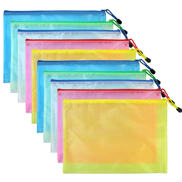 Custom Logo Stand Up Plastic Zak Netto Mesh Document Bags Zakjes Met Rits