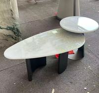 Table Basse Moderne Design en Pierre de Jade Naturelle avec Pieds Noirs Mats pour Salon - Offre Spéciale