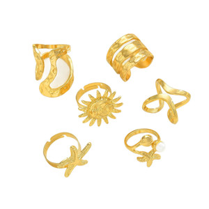 [Gorgeousxx] Conjunto de Anillos Dorados con Estrella de Mar Estilo Punk Vintage para Mujer, Anillos de Moda Bohemia, Joyería - Product Image 5