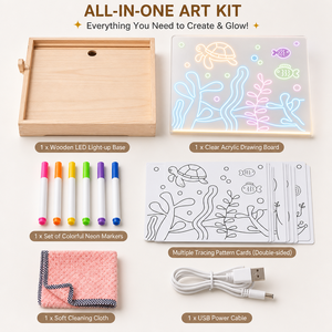 Nuevo Tablero de Dibujo <span class=keywords><strong>LED</strong></span> de Madera para Niños, Mesa de Pintura <span class=keywords><strong>Fluorescente</strong></span> 3D, Juego de Arte Educativo con Luz Brillante Borrable para Niños Pequeños - Product Image 4