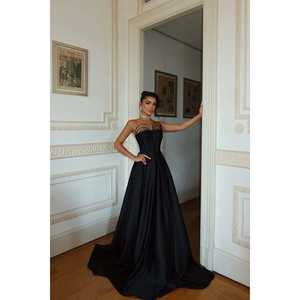 Robe de soirée noire bustier style bal de promo, brodée de perles, style luxe simple, taille XL, longueur ras du sol, robe de fête pour femme ODM - Product Image 2