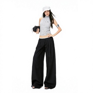 <span class=keywords><strong>Pantalon</strong></span> large taille haute en soie <span class=keywords><strong>noir</strong></span> élégant, style minimaliste, lavable en machine, pour femmes professionnelles et bureau - Collection Printemps (Vente en gros pour boutiques) - Product Image 1