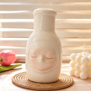 Vaso in Ceramica Bianca di Jingdezhen <span class=keywords><strong>con</strong></span> Design in Rilievo di Viso Dormiente per Decorazione da Tavolo in Camera da Letto - Product Image 4