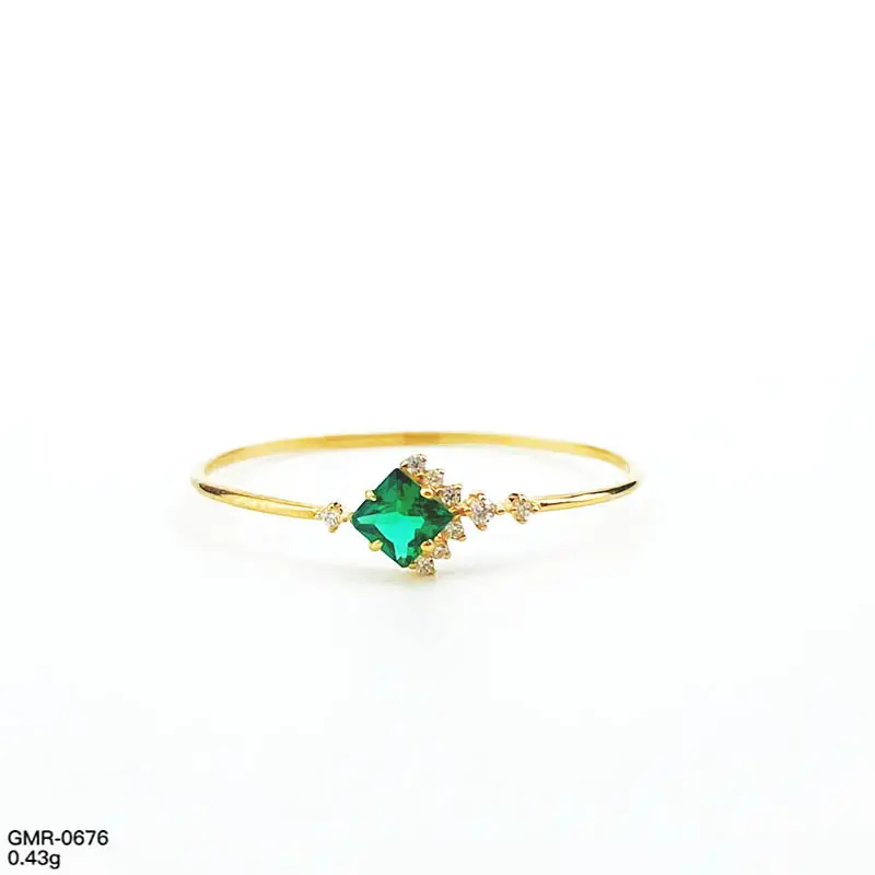 Vintage Love Flower Elegant Emerald Luxury Noble 14K Gold Ring Best Selling Classics Design Jewelry Women Gift Party Wedding