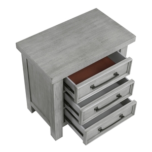 Transitional Antique Gray Nightstand 3 <b>Drawer</b> Classic Bedroom <b>Storage</b> Cabinet Bedside Furniture - Product Image 4