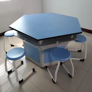 University School College Student Table de travail Desk Anti-corrosion Science Furniture Modular Hexagon Table