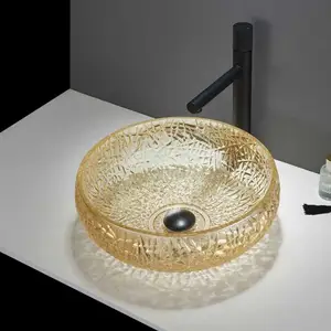 Moda renkli banyo Vanity sayaç üst yıkama sanat havzası altın cam kristal lavabo banyo için