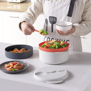 Olla <span class=keywords><strong>Arrocera</strong></span> T231 Nueva para Horno <span class=keywords><strong>Microondas</strong></span>, Olla Multifuncional para Arroz y Verduras, Olla de Vapor de Dos Capas para el Hogar y Restaurantes - Product Image 2