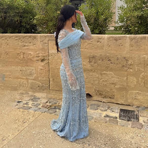 Serene Hill <span class=keywords><strong>Blue</strong></span> Mermaid Perlé Robes de soirée de mariage Robes avec manches détachables incluses LA72714 - Product Image 2