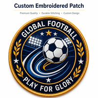 Patch Bordir Kustom Bulat Sepak Bola Grosir OEM Lencana Kejuaraan Sepak Bola untuk Pakaian Tim, Jaket, Tas
