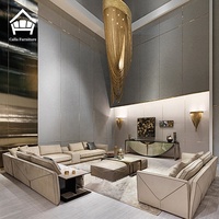 Ensemble de canapés modulaires en forme de L, rembourrés, avec ottoman et table basse en marbre pour salon de villa, solution de mobilier tout-en-un