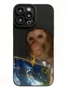 Nueva Funda Divertida y Original para iPhone 17 16 15 Pro Max con Diseño de Mono y Jugo de Frutas, Patrón de Dibujos Animados, Negra Mate, Cubierta de Poros Finos - Product Image 6