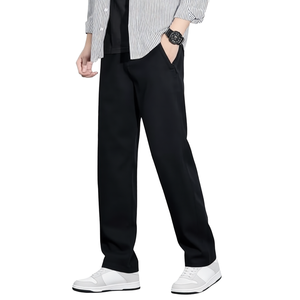 Pantalon de plage décontracté pour homme, coupe ample, taille mi-haute élastique, respirant, plissé devant, en polyester/coton, couleur unie, épais, pour l'été - Product Image 1