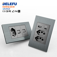 Prise murale DELEFU 118 de type barre durable - Prise USB domestique 10A/20A avec fiche brésilienne, finition aluminium brossé