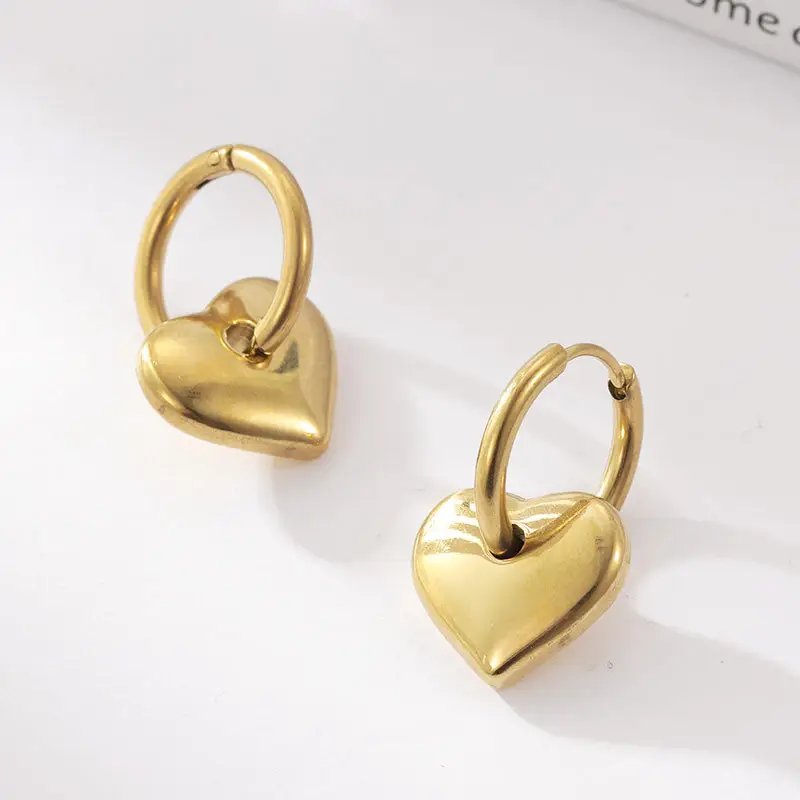 European Gold Filled Titanium Steel Heart Earrings for Valentine's Day Gift Tarnish Free 316L Stainless Steel Heart Earrings