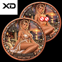 Pièce commémorative en cuivre fin 999, 1 once, avec relief 3D, motif déesse grecque, Médaille artistique, Terrasse au coucher du soleil méditerranéen, Cadeau souvenir pour homme