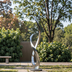 Escultura abstracta de arte metálico para jardín de acero inoxidable con espejo moderno personalizado - Product Image 5