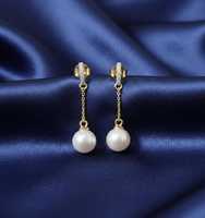 Boucles d'oreilles pendantes en or 18 carats avec diamants naturels et perles