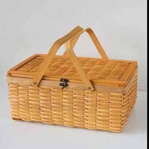 Panier de pique-nique en bois pour 4 personnes, best-seller, durable, en osier tressé, avec poignée en bambou, ensemble de paniers cadeaux - Product Image 4