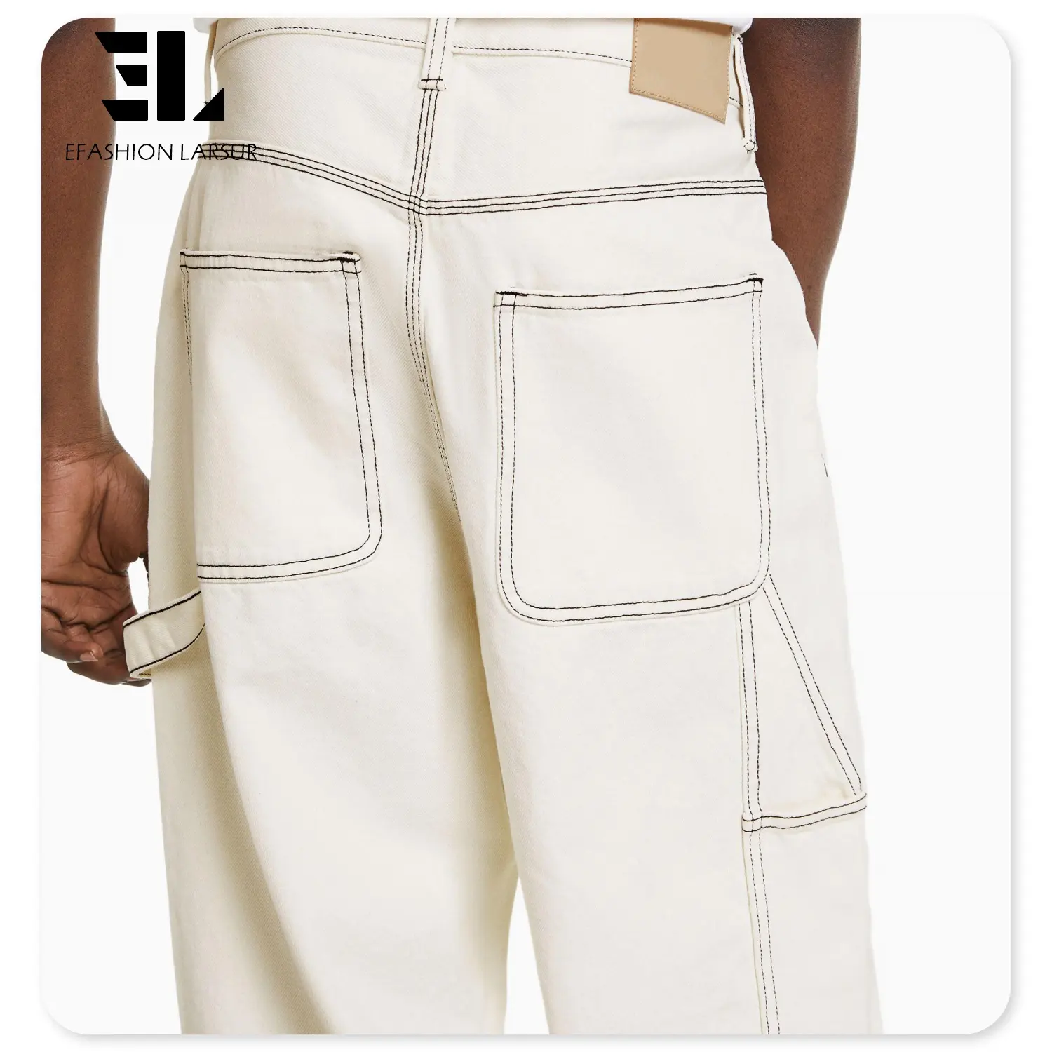 LARSUR-pantalones vaqueros con Logo personalizado OEM para hombre y mujer, Jeans de carpintero holgados, color blanco pesado, ODM, unisex