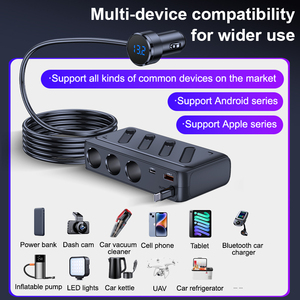 Organisateur <span class=keywords><strong>de</strong></span> <span class=keywords><strong>charge</strong></span> pour <span class=keywords><strong>voiture</strong></span> en voyage, adaptateur USB-C PD 142W, chargeur rapide 3 ports 12V pour allume-cigare, caméra embarquée, GPS, réfrigérateur <span class=keywords><strong>de</strong></span> <span class=keywords><strong>voiture</strong></span> - Product Image 4