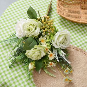 Bouquet de roses artificielles CallaFloral, fleurs mélangées, peintes à la main, en mousse plastique et tissu, décoration murale pour mariage et maison - Product Image 1