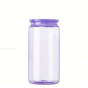 US Warehouse <b>Clear</b> Transparent Colored Jelly 16oz 20oz Plastic Acrylic Cans Soda Beer Can Cup With Colorful PP <b>Lids</b> - Product Image 1