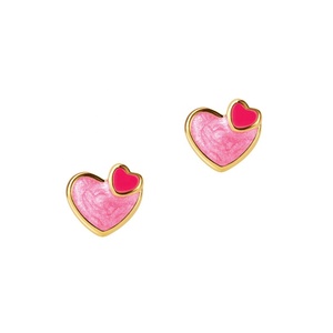 Bijoux pour enfants personnalisés, boucles d'oreilles en émail à double cœur, plaquées or, en acier inoxydable, bijoux à la mode pour filles, boucles d'oreilles pour enfants - Product Image 3