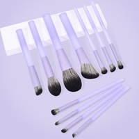 Ensemble de 11 pinceaux de maquillage violets transparents, pinceaux synthétiques bioniques antibactériens à virole épaissie, ensembles de pinceaux de maquillage pour le visage complet