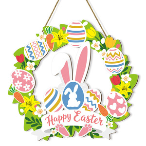 Easter Wooden Wreath Round Rabbit <b>Egg</b> <b>Decoration</b> Door Hanging Home Decor Durable Farmhouse Sign Colorful Spring Party Use - Product Image 5