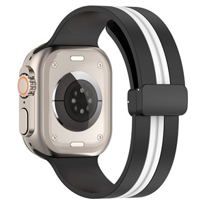 T800 T500 T900 Tali Jam Tangan Pintar Ultra Silikon untuk IWatch 10 9 8 7 6 5 4 <span class=keywords><strong>3</strong></span> 2SE, Tali Jam Ultra <span class=keywords><strong>2</strong></span> Bergaris Vertikal Dua Warna - Product Image 2