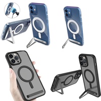Casing Ponsel Magnetik Kristal dengan Holder untuk iPhone 16 Pro Max 17 Air 15 14 13 12 Plus 11 Stand Case Aksesoris Ponsel
