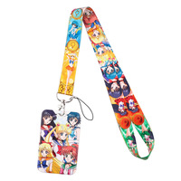 Sailor Moon Card Captor Sakura Artesanía de plástico Titular de la tarjeta de identificación Llavero de langosta Poliéster Anime Cordón largo Correas para teléfono móvil