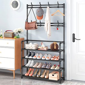 <span class=keywords><strong>Scarpiera</strong></span> a 4 livelli in metallo nero per ingresso, con appendiabiti per cappelli, cappotti e borse - Product Image 5