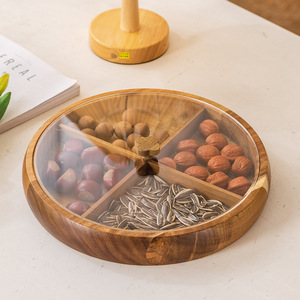 Round Acacia Wood <b>Tea</b> <b>Tray</b> With Lid 4-7 Compartments For Home Living Room Storage Candy Nut Box - Product Image 4