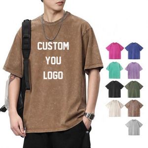 T-shirt de haute qualité délavé à l'acide, style rétro, surdimensionné, personnalisé, pour homme, effet vintage - Product Image 1