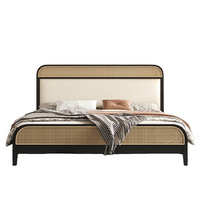 Lit moderne en rotin et bois massif, rembourré en cuir, réglable, 1,5 m/1,8 m, écologique, durable et confortable