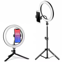 Lampu Selfie LED 10 Inch, Lampu Ring Fotografi, Lampu Isi, Pencahayaan YouTube TikTok Video Live, Penyangga Ponsel, Tripod