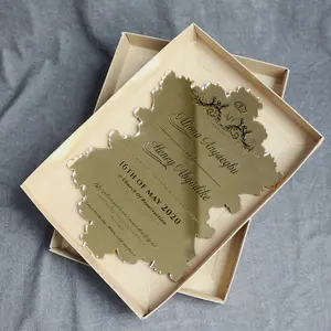 batismo do envelope do convite Suppliers-Convites acrílicos espelhados dourados com caixa para cerimônia
