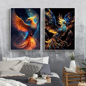 Fantasia retrò stile dorato leggende Phoenix uccello arte animale Poster tela pittura stampe murali immagine per soggiorno decorazioni per la casa - Product Image 3