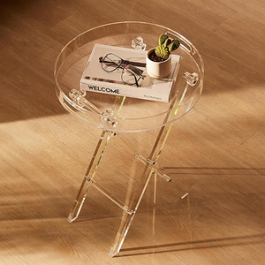 Modern Stylish Nordic Living Room Furniture Luxury Acrylic Small Folding <strong>Table</strong> <strong>Round</strong> <strong>Tray</strong> Drink <strong>Table</strong> for Living Room Bedroom - Product Image 3