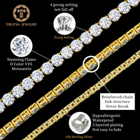 Collier Tennis en Moissanite Ronde Brillante de 2 à 6 mm, Plaqué Or, Testé au Diamant, Argent 925, Bijoux de Fiançailles pour Adolescentes