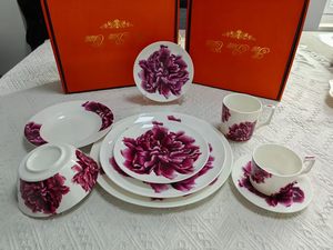 Service de vaisselle vintage en porcelaine fine à motifs floraux, 4 tailles assorties, assiettes en céramique, coffret cadeau, logo personnalisé, vaisselle de luxe - Product Image 3