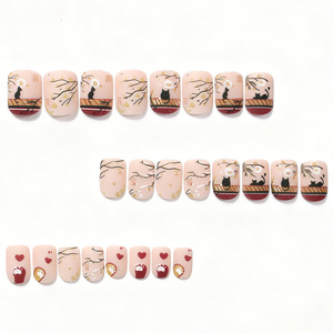 Lot de 24 faux ongles courts carrés à presser pour l'automne et l'hiver, motif chat noir mignon et branche, pour le commerce international transfrontalier - Product Image 2