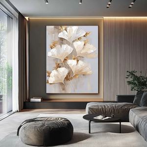 Art mural 3D, feuille d'or verticale, peinture contemporaine et minimaliste sur toile pour la décoration moderne de la maison et de la galerie - Product Image 1