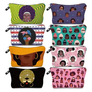 Nieuwkomers 3d Afrikaans Meisje Cartoon Figuur Clutch Portemonnees Maatwerk Bedrukte Bloemenreis Make-Up Tas