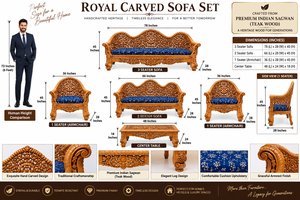 Premium Ornate Carved Wood <b>Sofa</b> Set European Style Handcrafted Luxury <b>Antique</b> Furniture with Intricate Wooden Frame Royal Design - Product Image 4